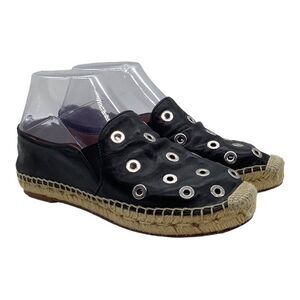 SANDRO Grommet Embellished Leather Espadrilles 36 6 Slip On Neutral Flats Spain